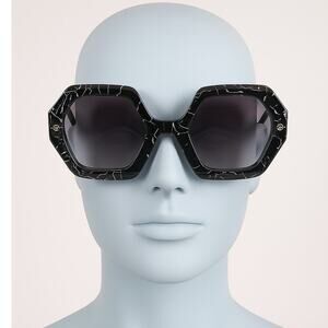 Philipp Plein Black Marble Oversized Hexagon Sunglasses | New in Box